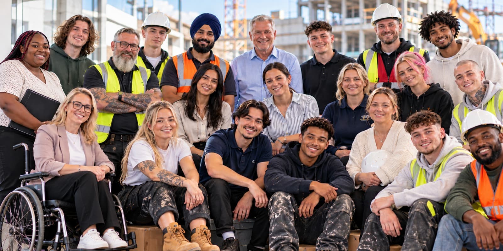 SSS Training Academy learners, trainers and industry professionals on a construction site